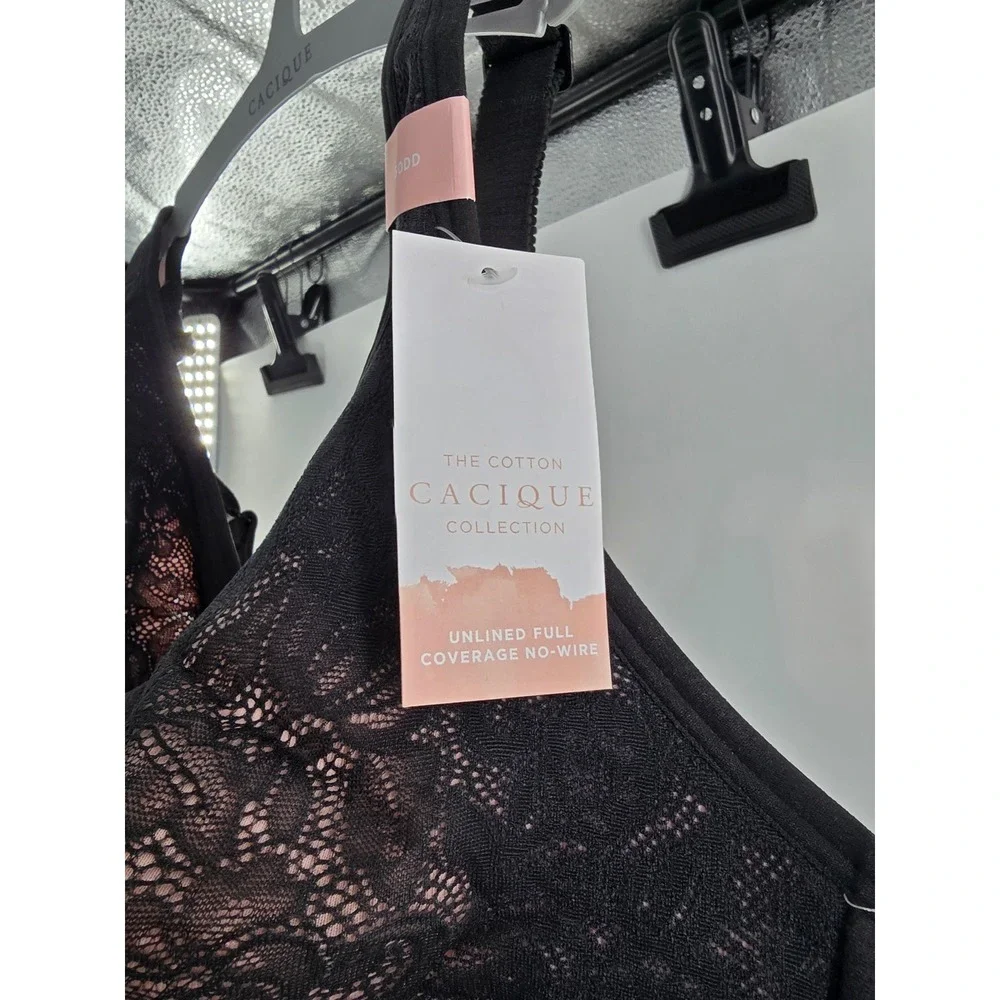 Cacique The Cotton Collection Unlined Full‎ Coverage No-Wire Bra Black Pink 50DD